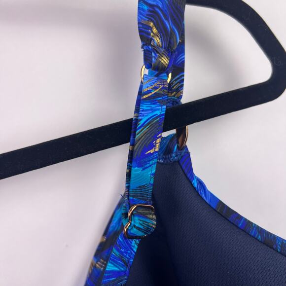 Miraclesuit Plunge Bra, Blue Multi, Nylon Spandex, Underwire Swim Top, 36DDD - Picture 15 of 16